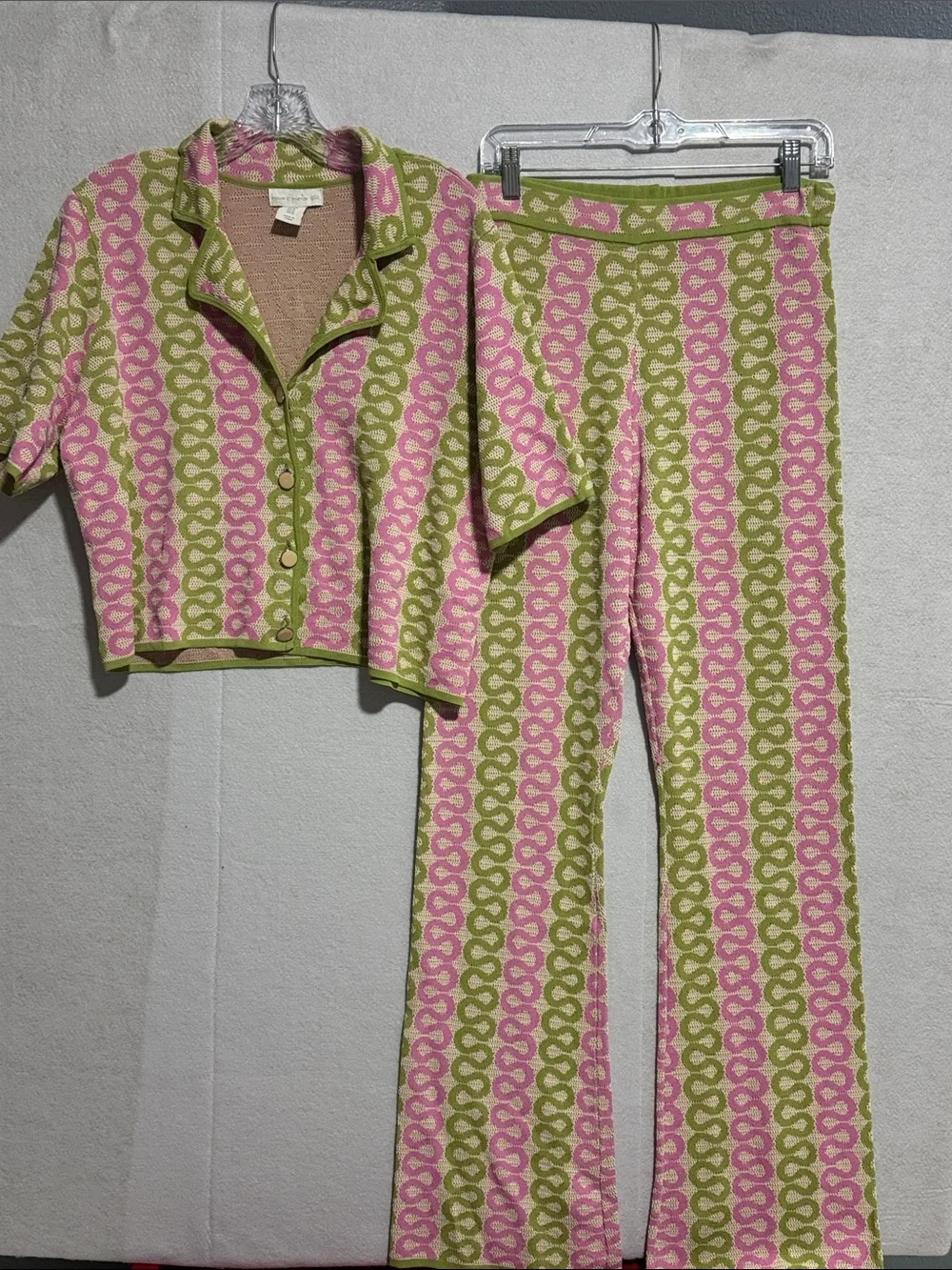 House of Harlow 1960 Festival Boho Pink & Green Knit Two-Piece Set
